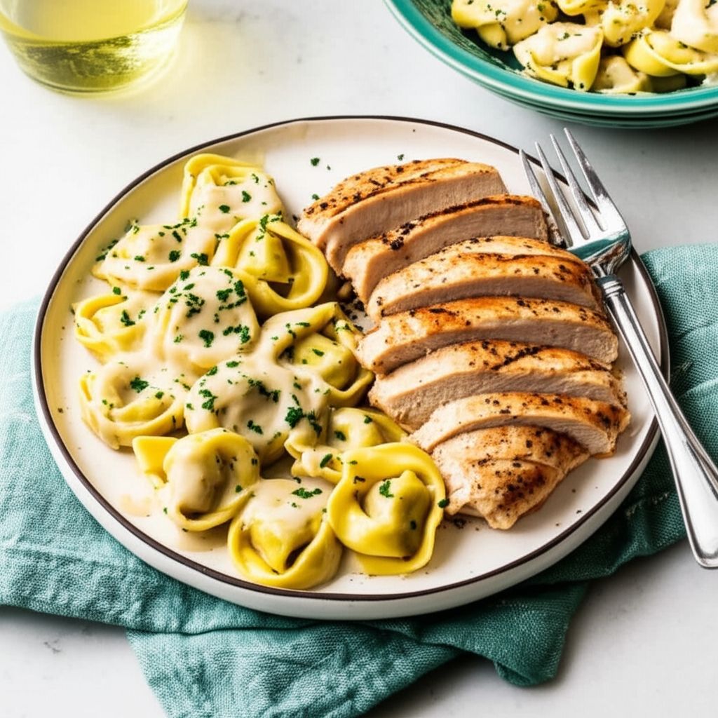 Tortellini Alfredo with Grilled Chicken Breasts