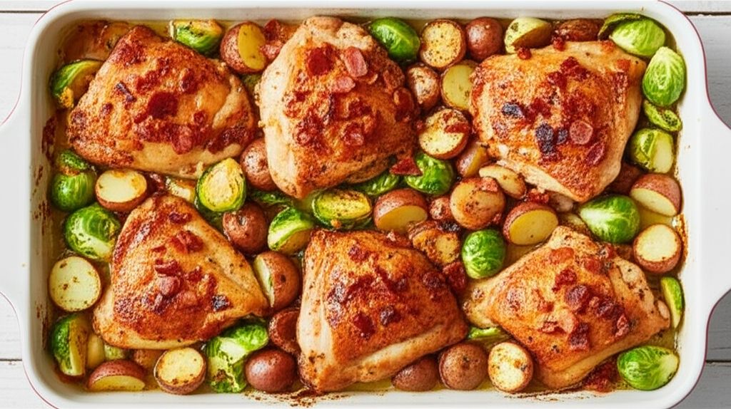 Chicken and Brussels Sprouts with Bacon and Potatoes