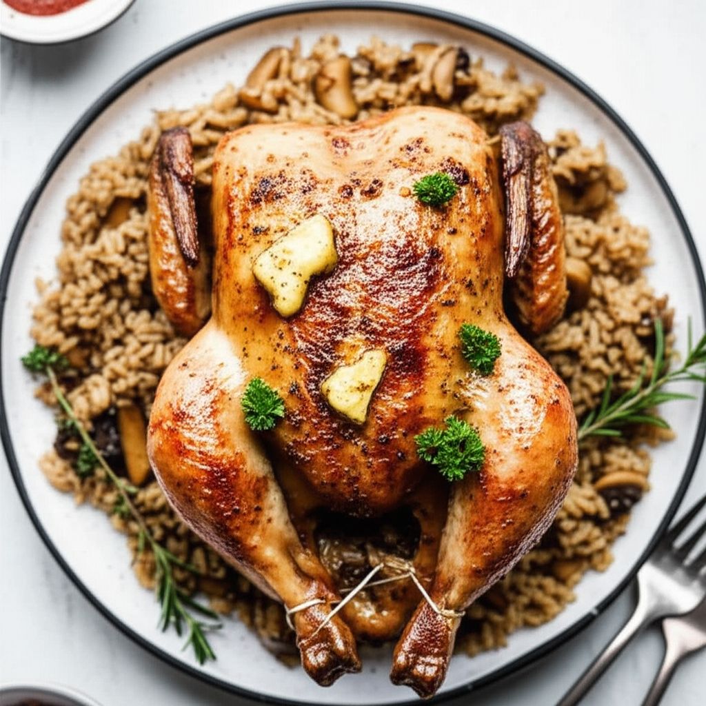 Game Hen Stuffed with Wild Rice and Mushrooms