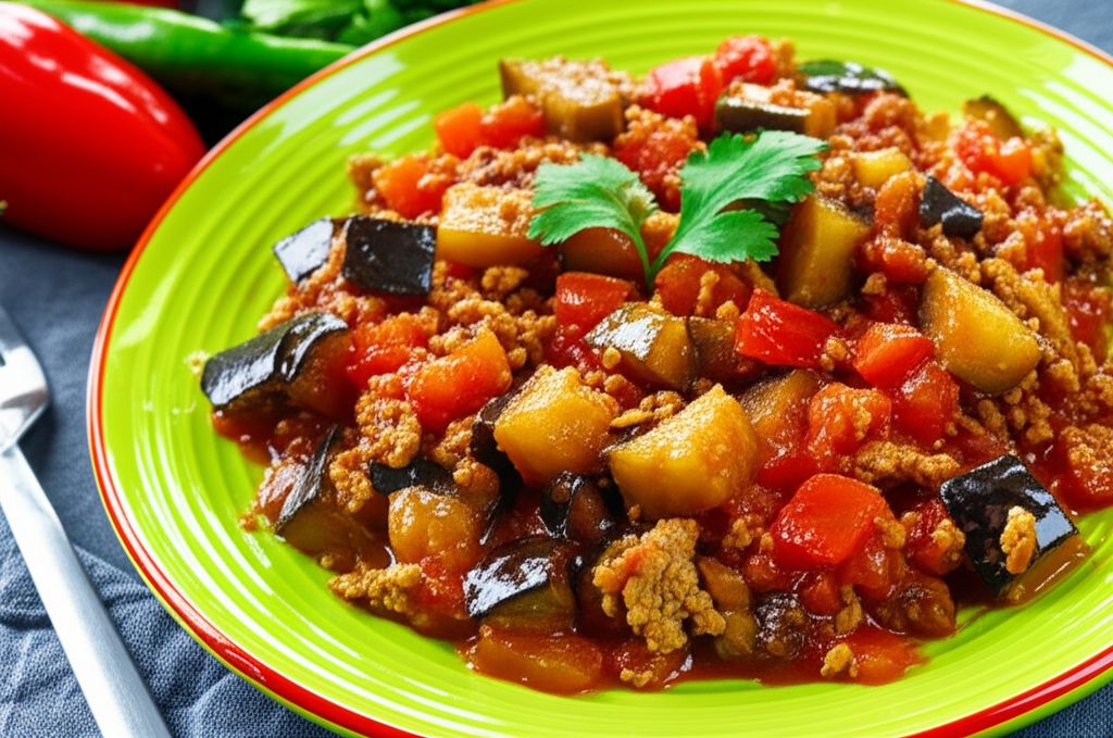 Spicy Low-Carb Eggplant with Beef and Tomatoes