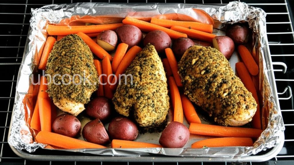 Broiled Chicken Breasts with Herbs, Carrots, and Red Potatoes