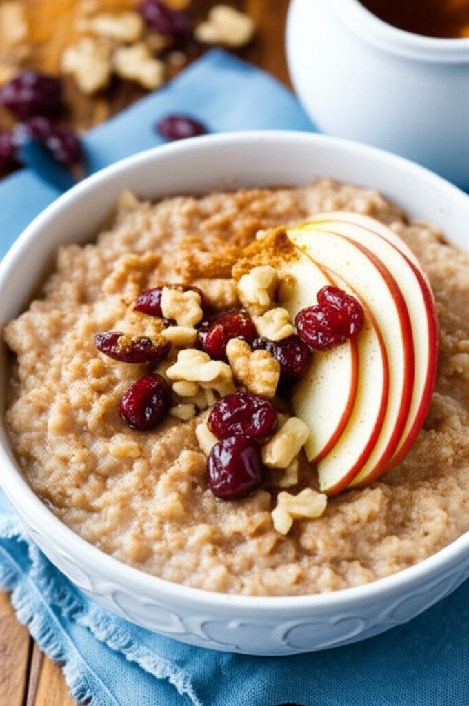 Slow Cooker Overnight Oatmeal with Apples, Cranberries, and Walnuts