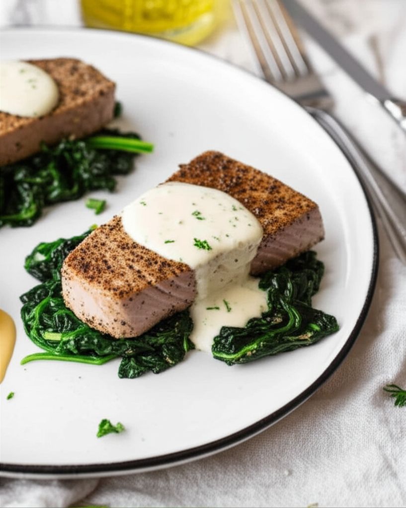 Tuna Steaks with Garlic-Herb Cream Sauce