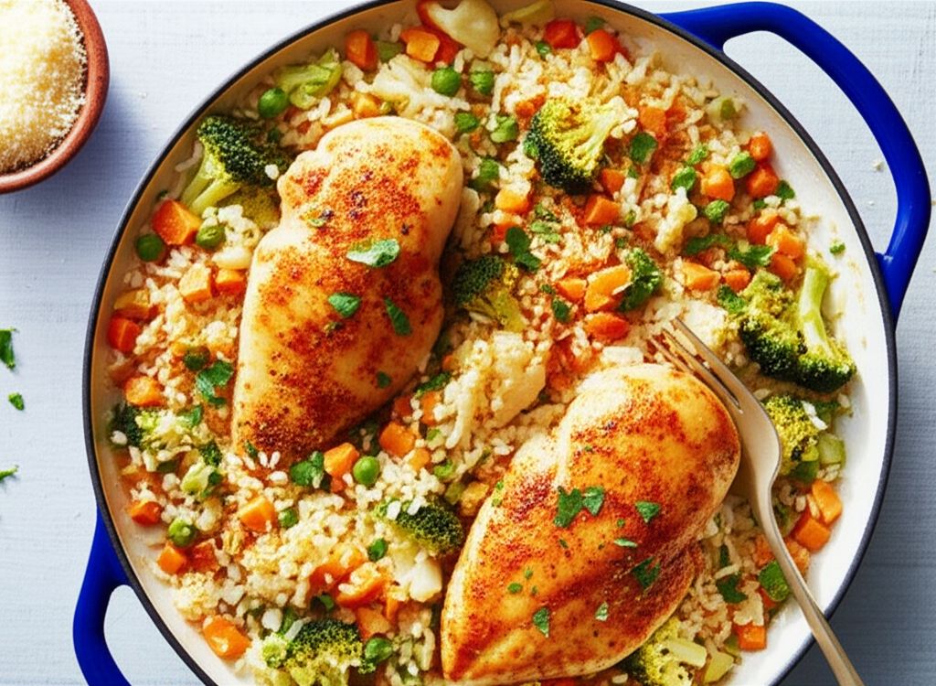 Garlic Chicken, Vegetable and Rice Skillet