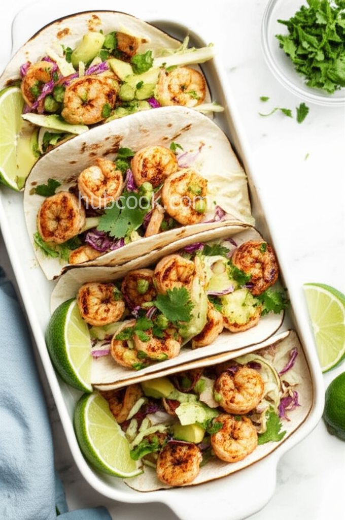 Shrimp Tacos with Avocado Tomatillo Salsa