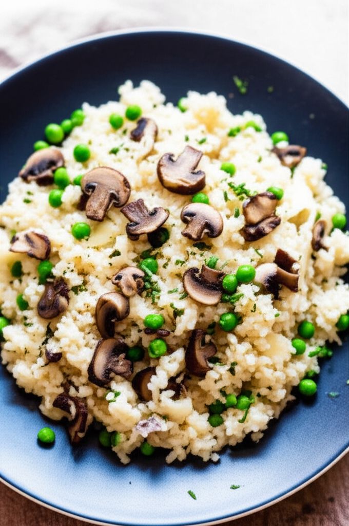 Cauliflower "Risotto" with Porcini Mushrooms and Peas