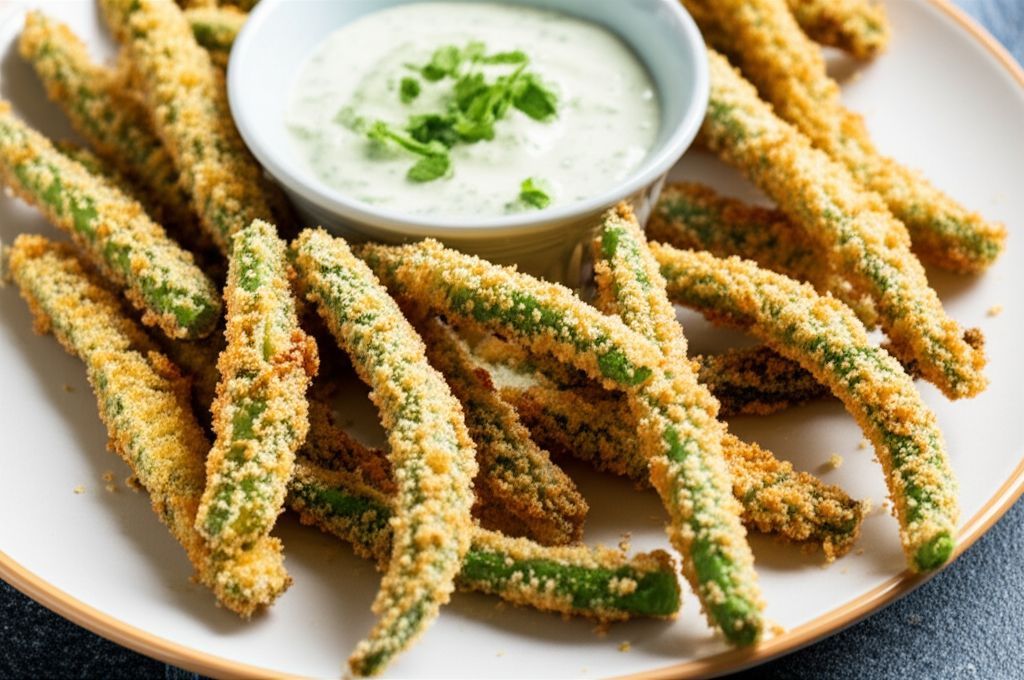 Green Bean Fries with Cucumber Wasabi Dip