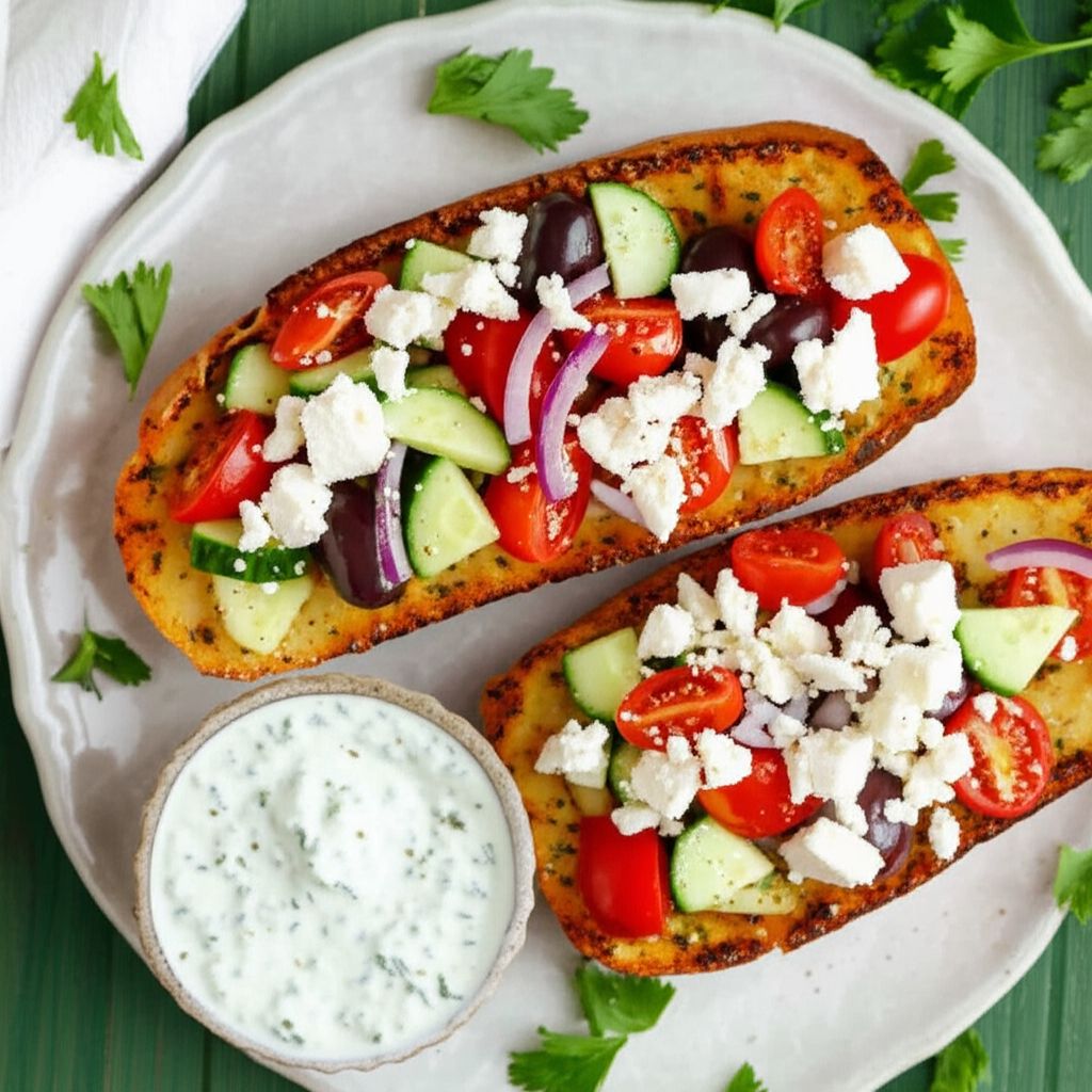 Greek Salad on Roasted Garlic French Bread
