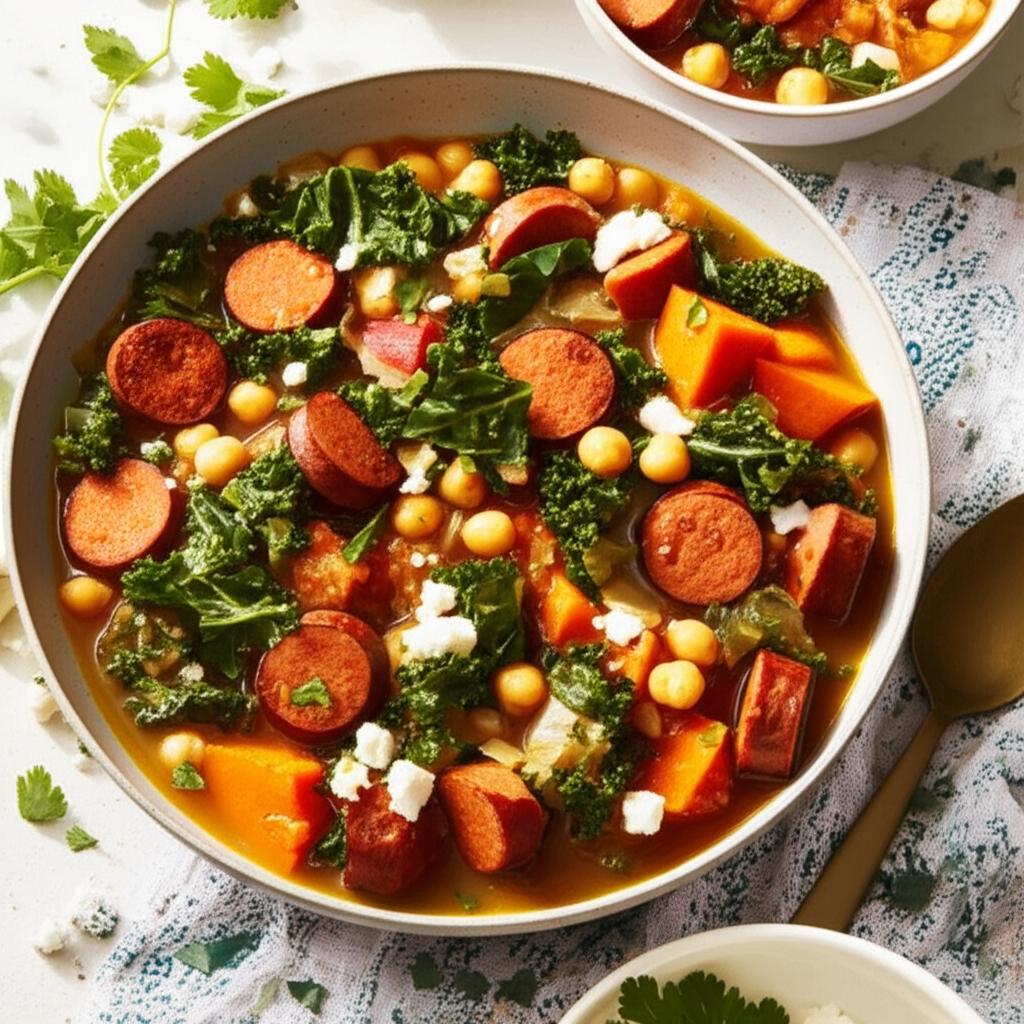 Smokey Sausage, Kale & Sweet Potato Soup