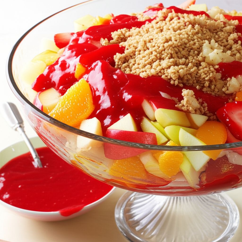 Strawberry-Sauced Crunchy Fruit Salad
