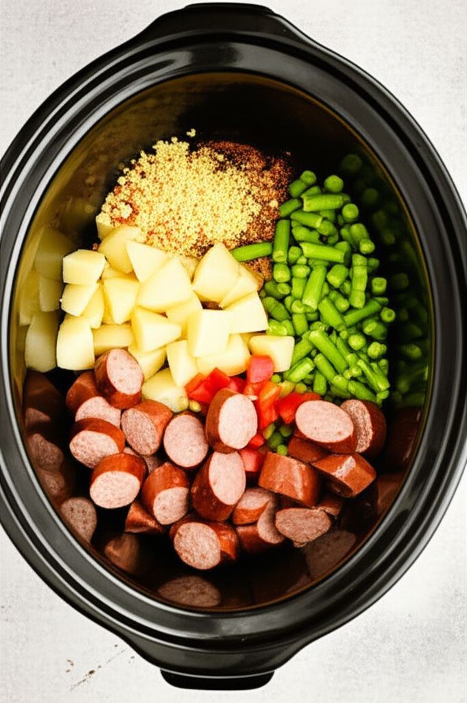 Cheesy Brat Stew for the Slow Cooker