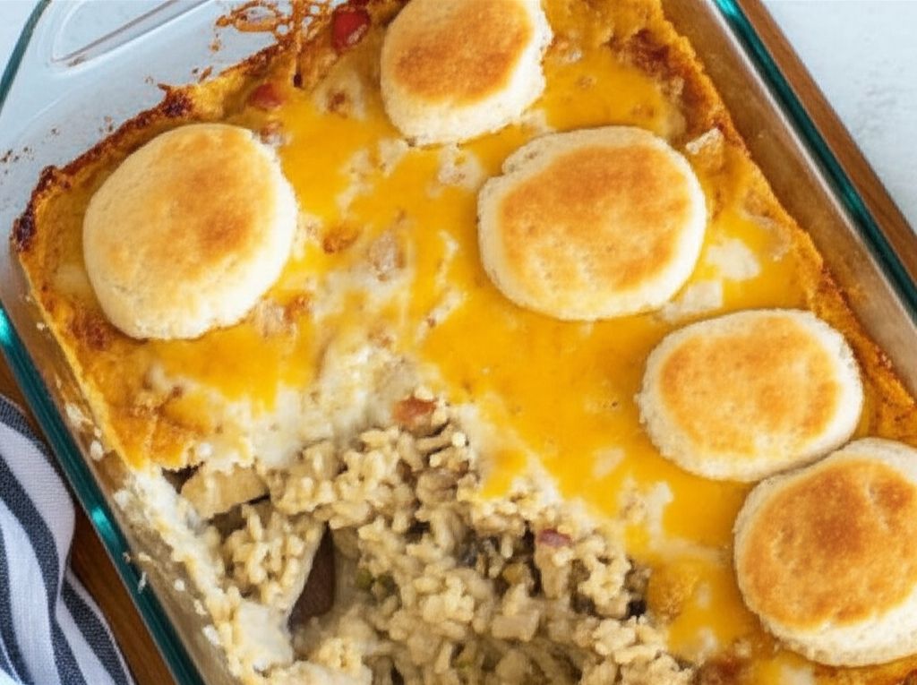 Chicken, Rice, and Biscuit Casserole