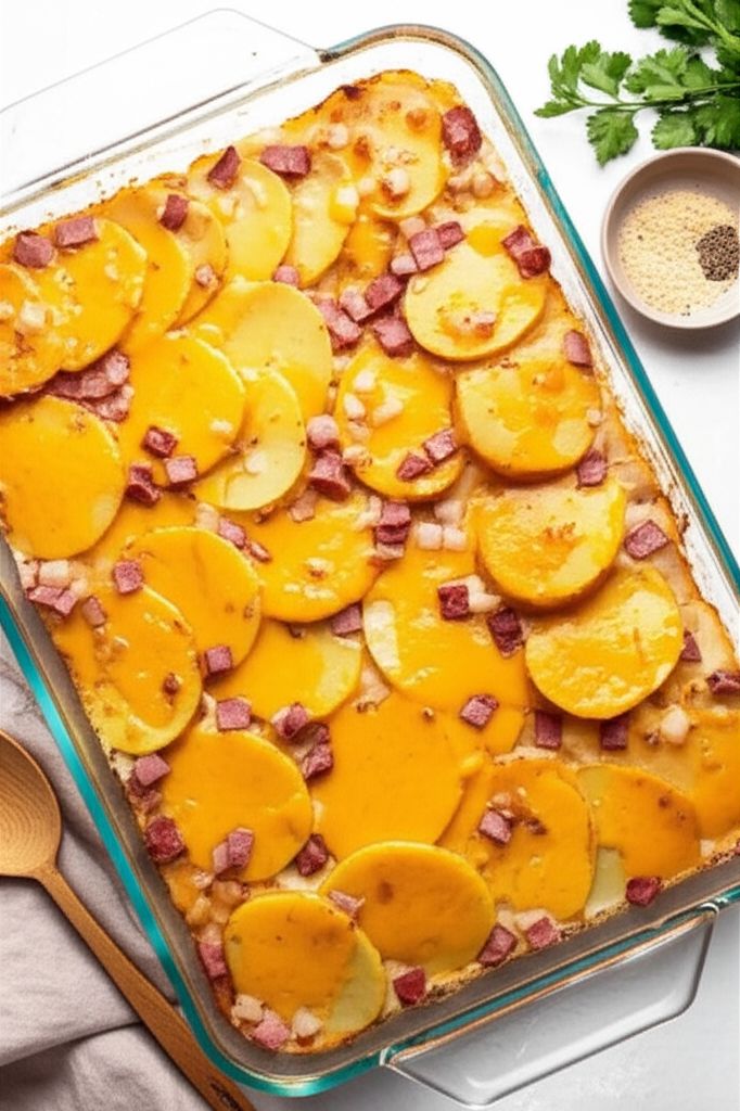Easy Cheese and Ham Scalloped Potatoes
