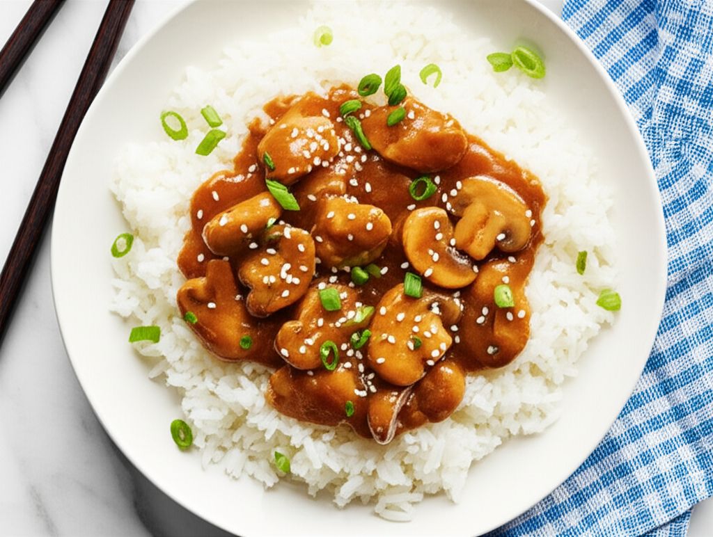 Peanut Sesame Chicken with Mushrooms
