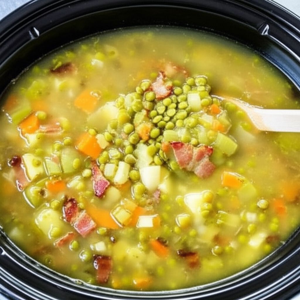 Slow Cooker Split Pea Soup with Bacon and Hash Browns
