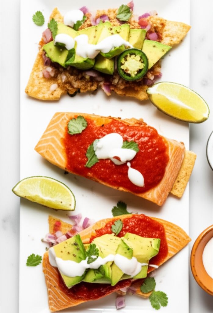 Salsa-Baked Salmon Nachos