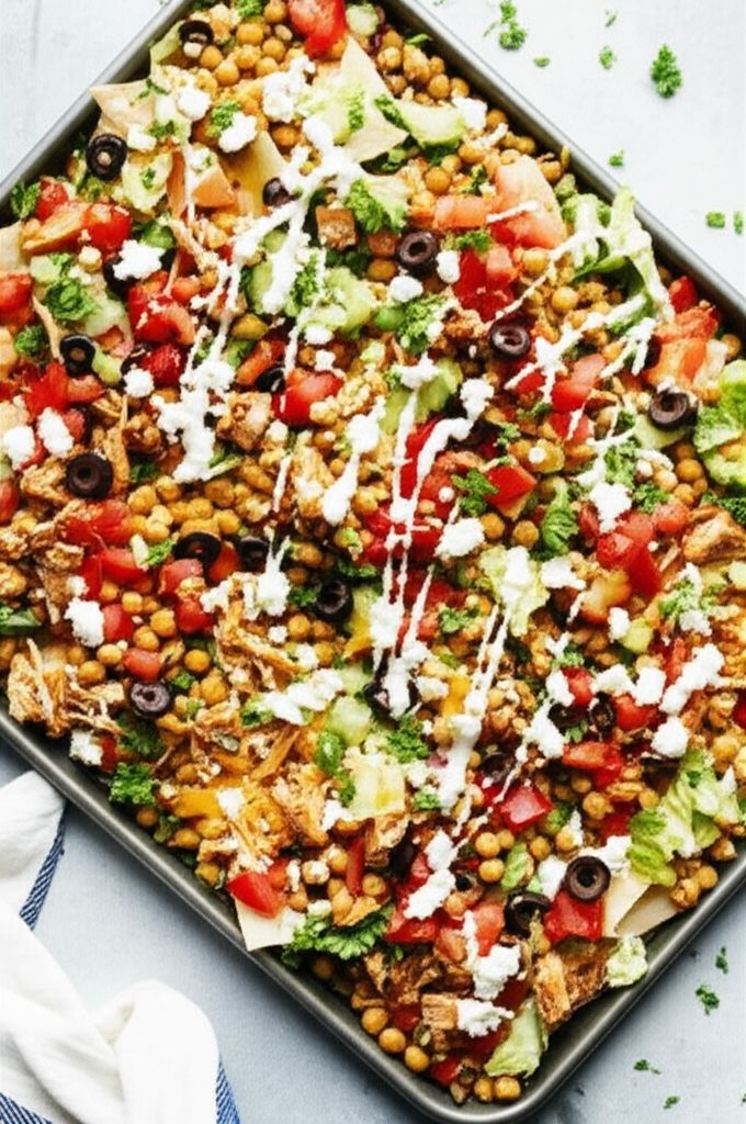 Sheet Pan Greek Salad Nachos