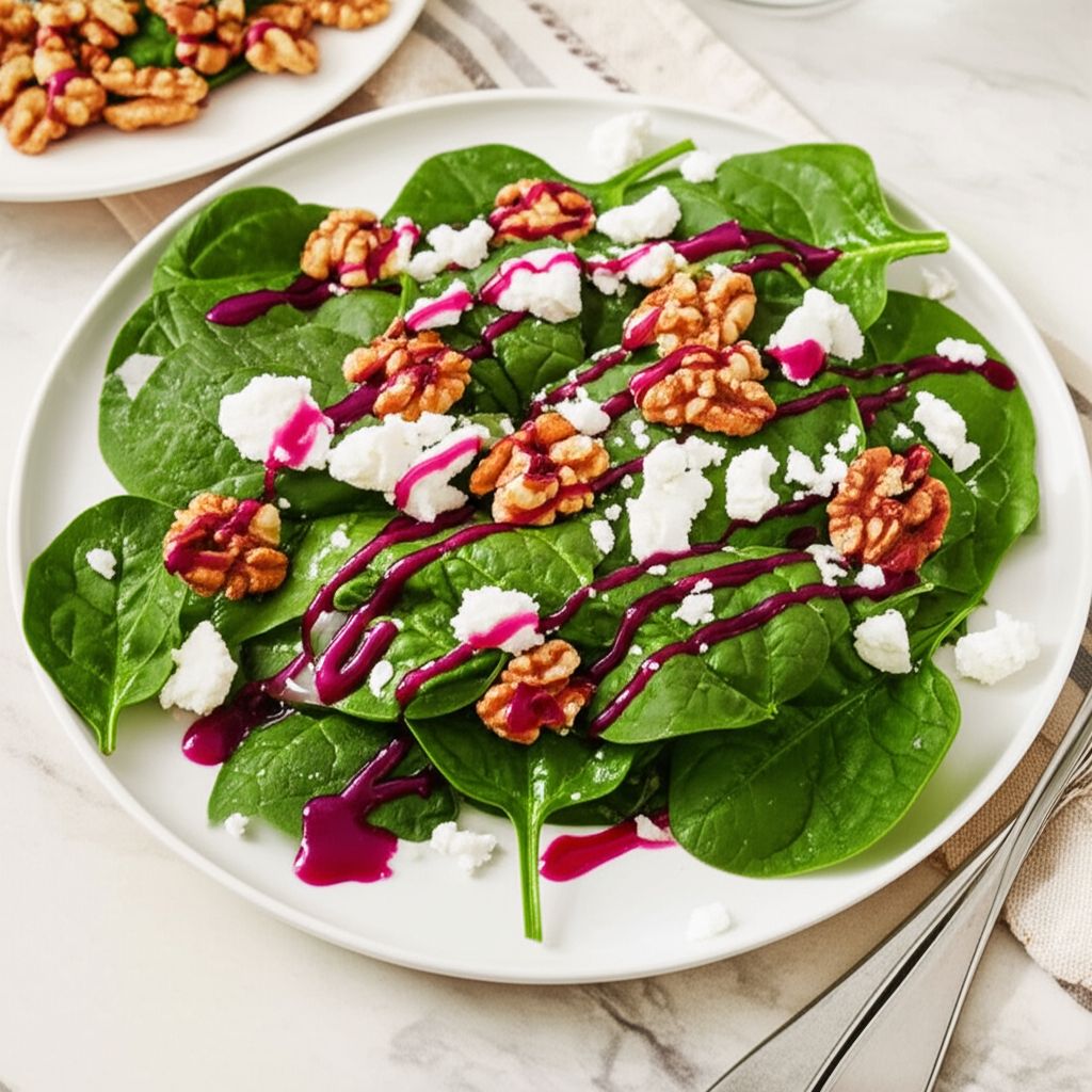 Spinach and Goat Cheese Salad with Beetroot Vinaigrette