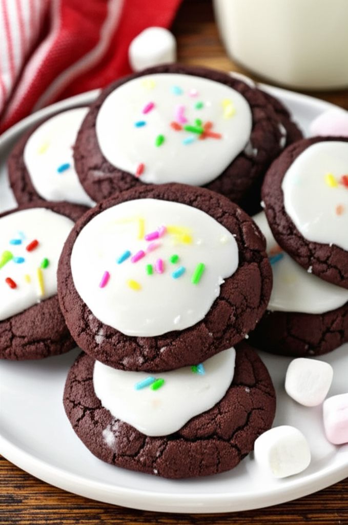 Hot Chocolate Cookies with Marshmallow Glaze