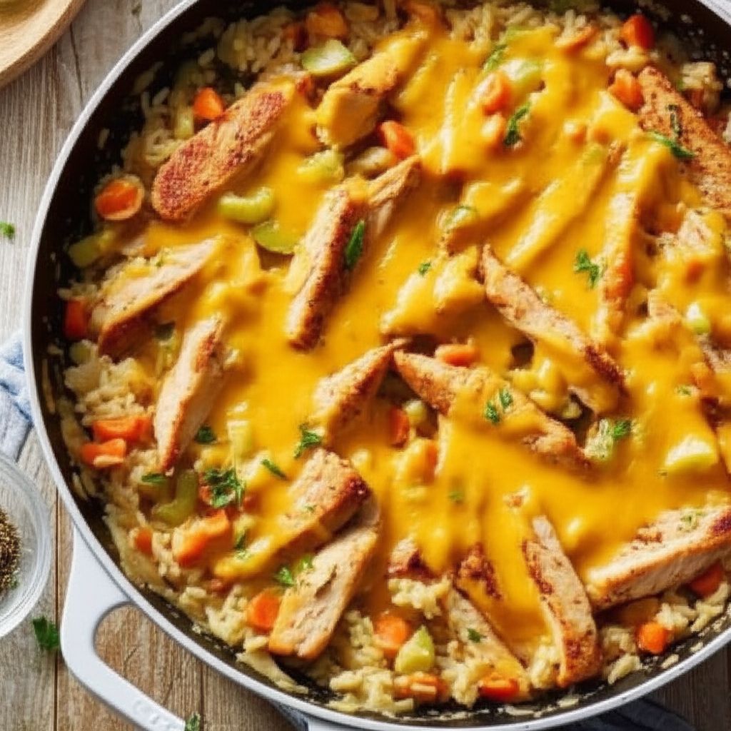 One Pan Cheesy Chicken and Vegetables