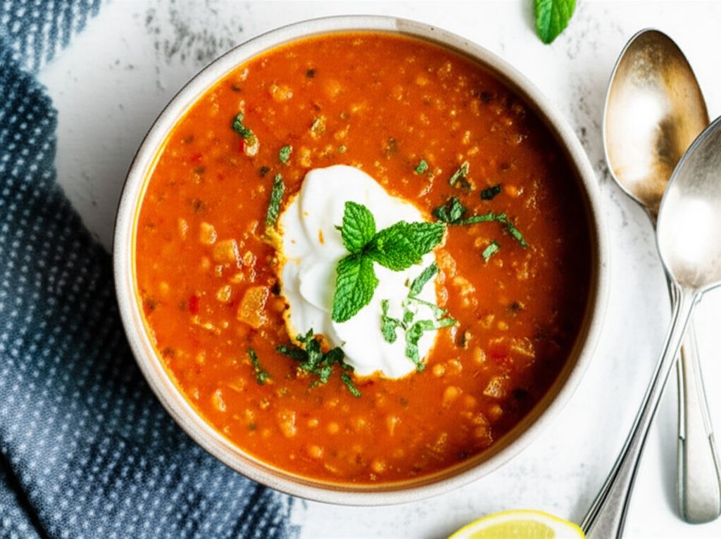 Red Lentil Soup with Lemon Mint Yogurt