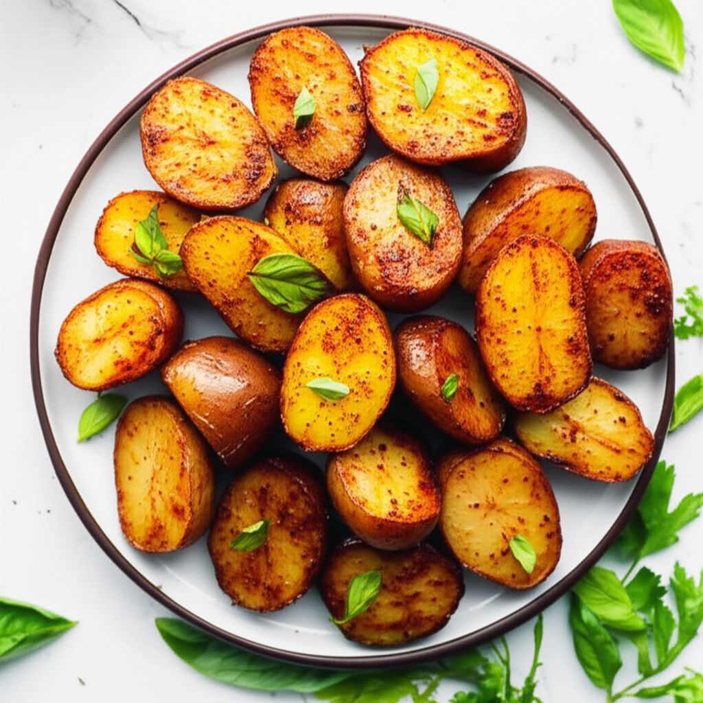 Roasted Potatoes with Tomatoes, Basil, and Garlic