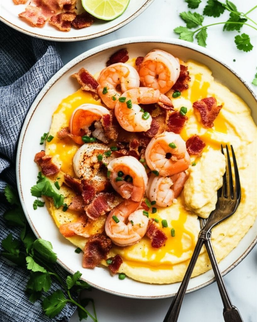 Shrimp and Cheesy Grits with Bacon