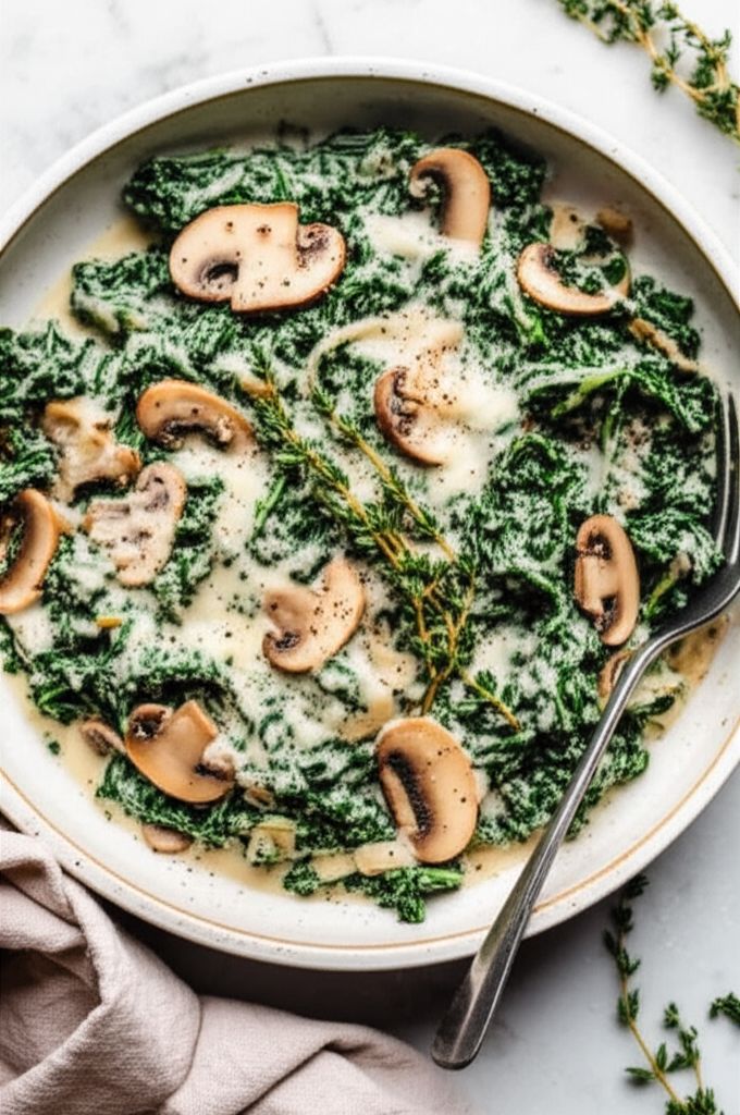 Delicious Creamed Kale With Mushrooms