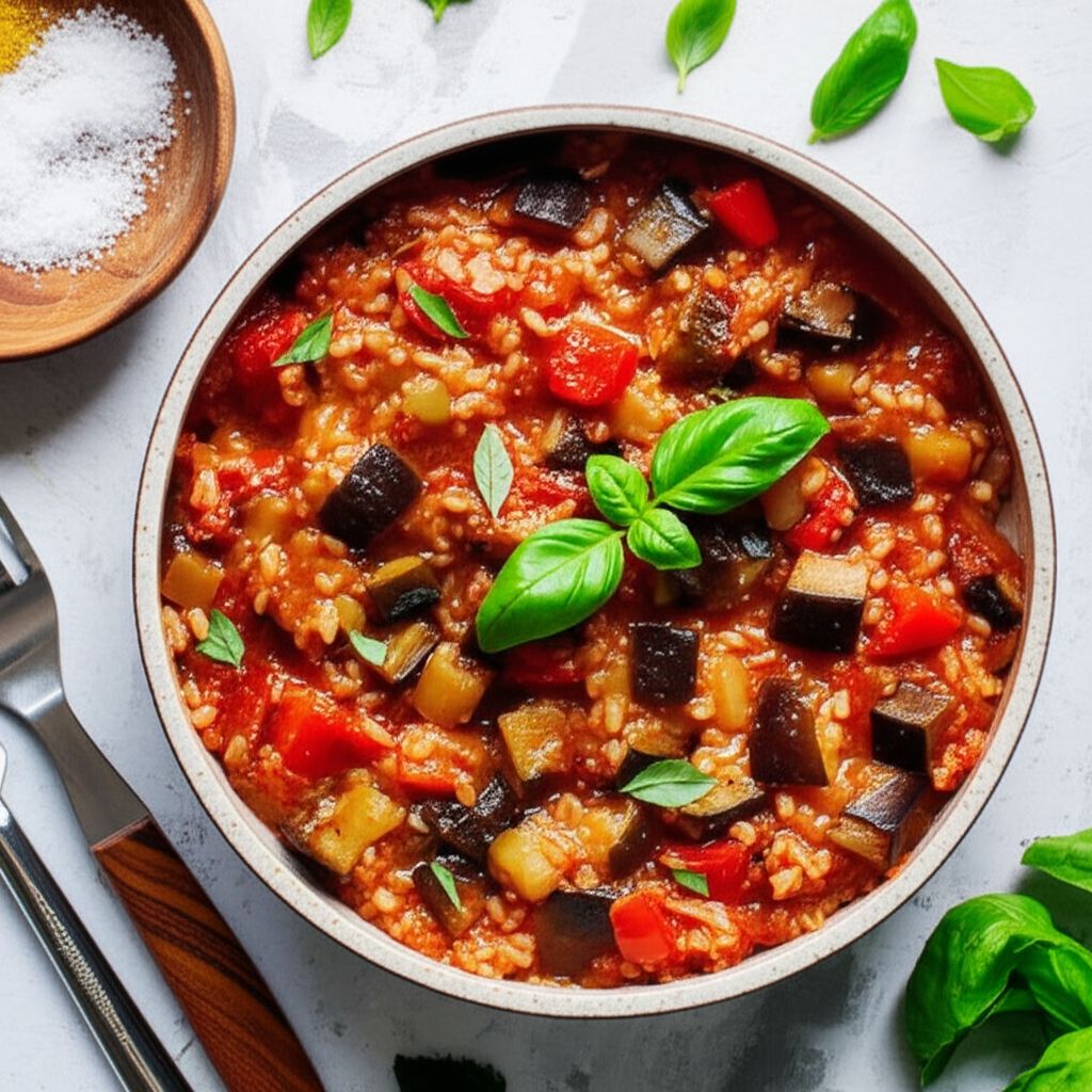 Eggplant, Zucchini, and Sweet Red Pepper Stew