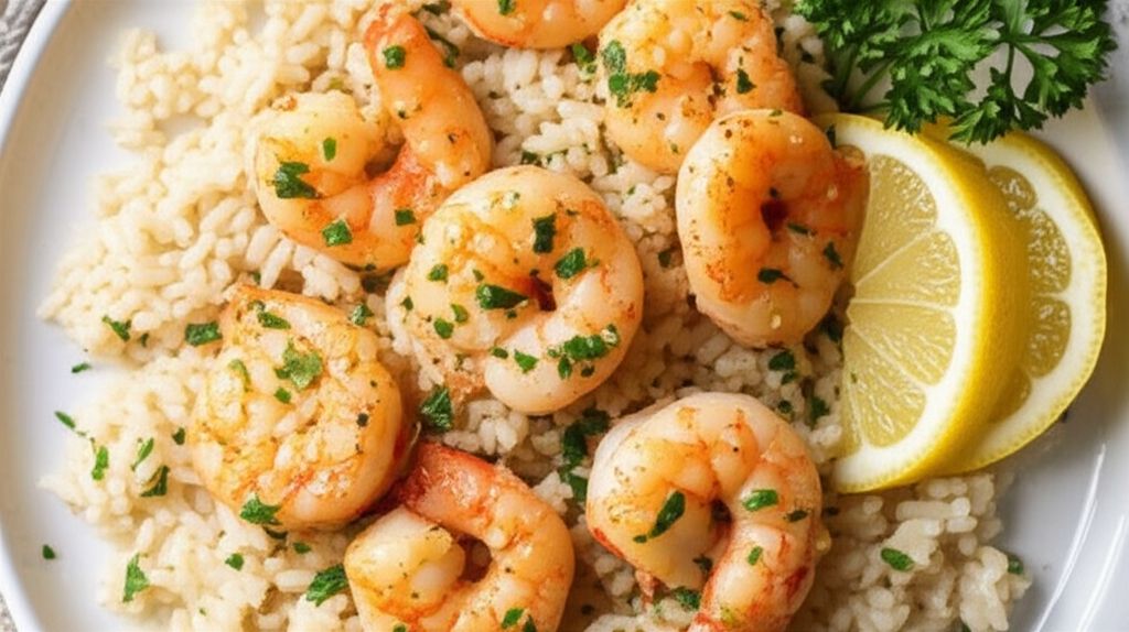 Lemony Shrimp over Brown Rice