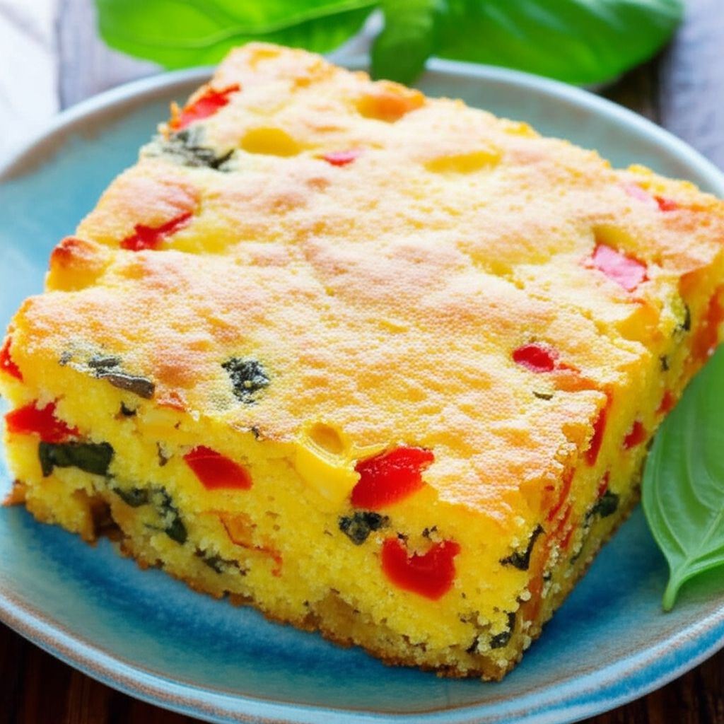 Basil, Roasted Peppers, and Monterey Jack Cornbread