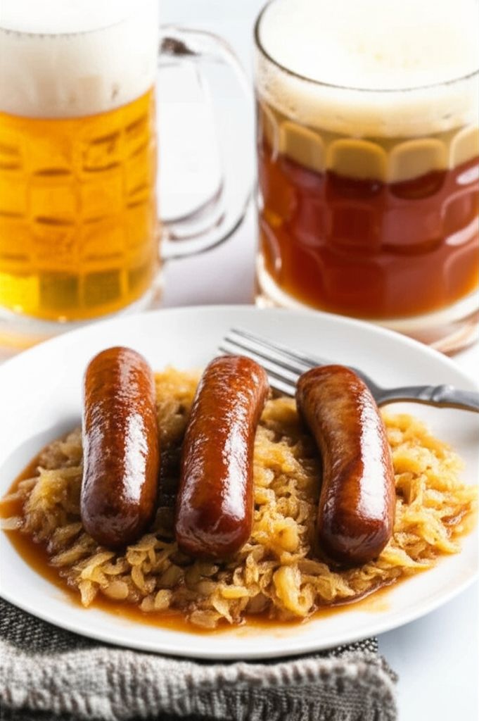 Beer Glazed Brats and Sauerkraut