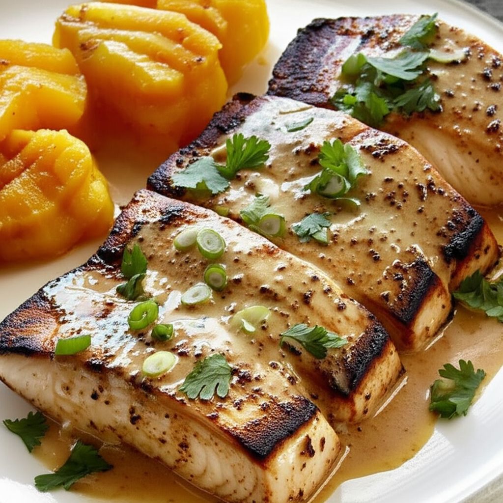 Grilled Mahi Mahi in Thai Coconut Sauce