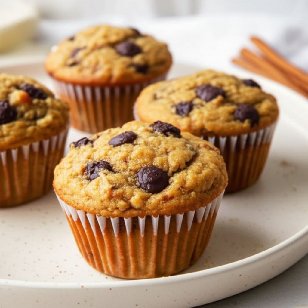 Healthy Banana Chocolate Chip Oat Muffins