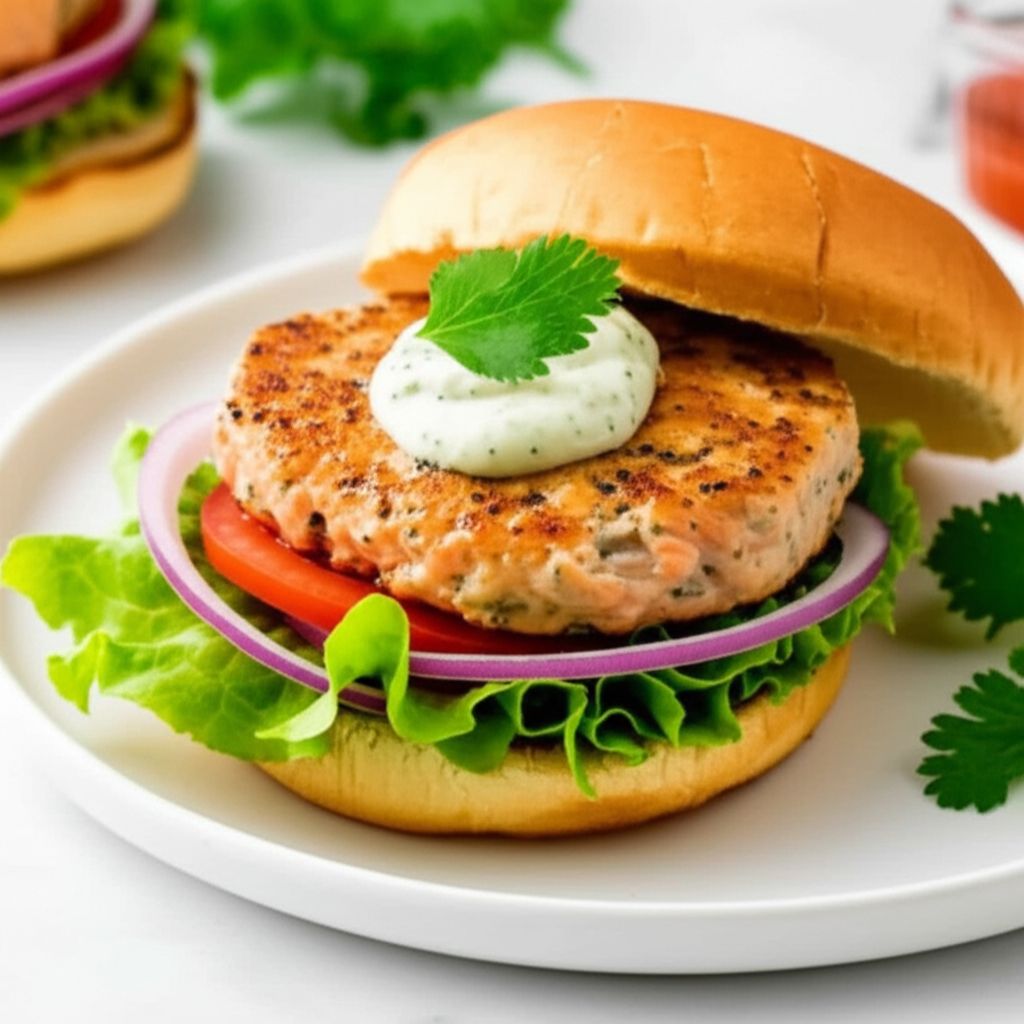 Salmon Burgers with Lemon Basil Mayo