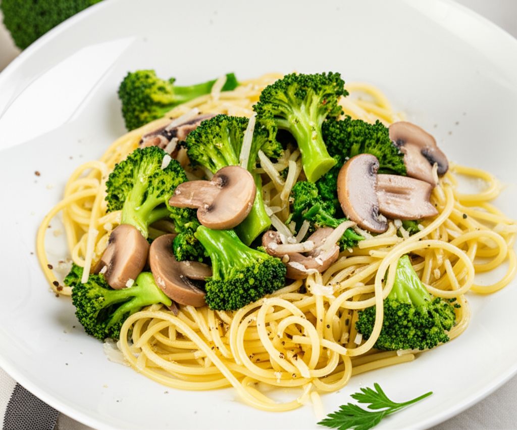 Spaghetti with Broccoli and Mushrooms