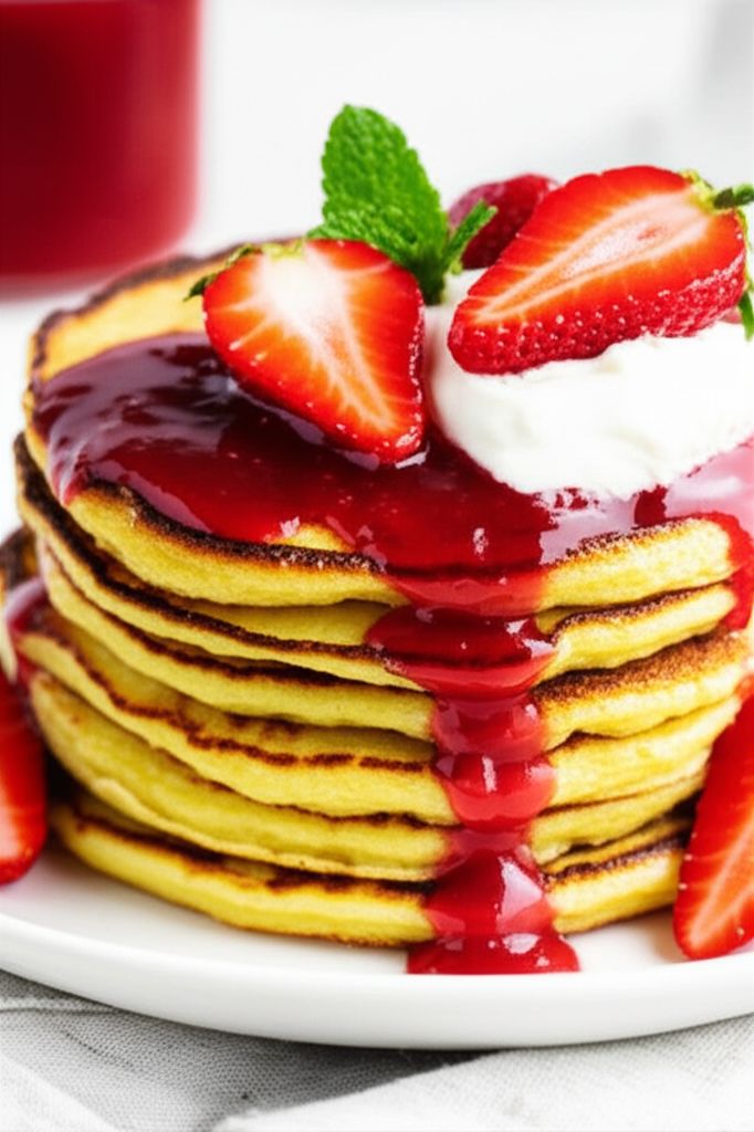 Cornbread Pancakes with Fresh Strawberry Syrup