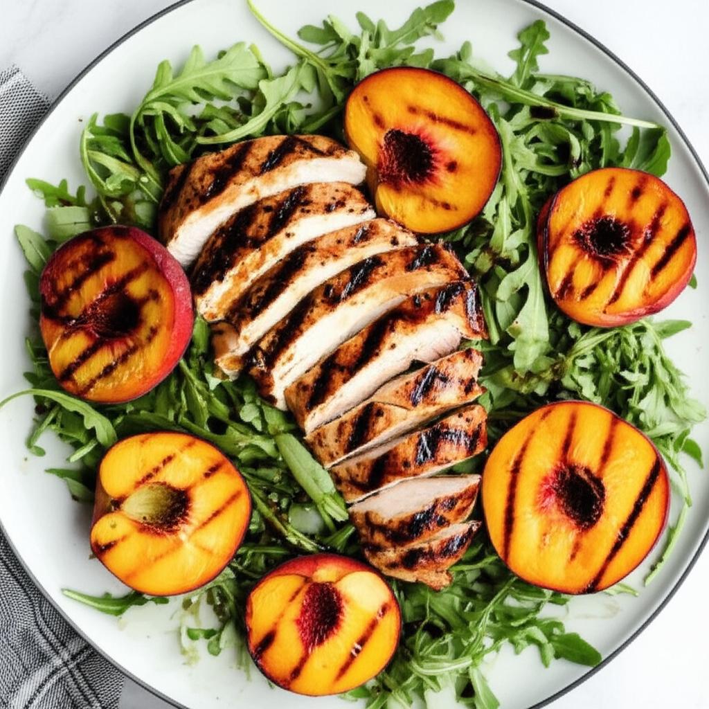 Grilled Chicken, Peach, and Arugula Salad